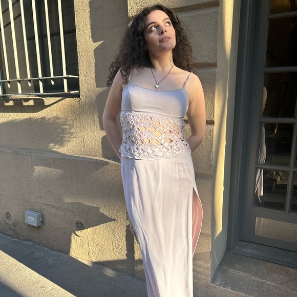 vintage y2k two piece purple beaded maxi prom dress lavender vintage formal - Picture 4 of 13